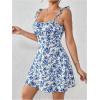 imageFloerns Womens Summer Floral Cherry Print A Line Short Cami DressBlue and White