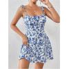 imageFloerns Womens Summer Floral Cherry Print A Line Short Cami DressBlue and White