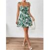 imageFloerns Womens Summer Floral Cherry Print A Line Short Cami DressGreen and White