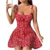 imageFloerns Womens Summer Floral Cherry Print A Line Short Cami DressRed Flower