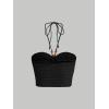 imageFloerns Womens Tie Backless Sleeveless Ruched Knitted Halter Crop TopAblack