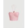 imageFloerns Womens Tie Backless Sleeveless Ruched Knitted Halter Crop TopLight Pink