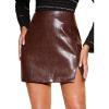 imageFloerns Womens Faux Leather Bodycon Split Mini SkirtBrown