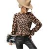 imageFloerns Womens Leopard Print Elegant Long Sleeve Frill Trim Mock Neck Blouse TopsKhaki