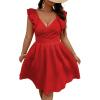 imageFloerns Womens Plus Size Wrap Front Sweetheart Neck Ruffle Cap Sleeve A Line DressRed