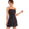 imageFloerns Womens Summer Floral Cherry Print A Line Short Cami DressA Black