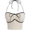 imageFloerns Womens Tie Backless Sleeveless Ruched Knitted Halter Crop TopMulti Apricot