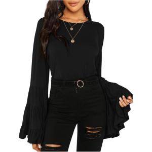 imageFloerns Womens 70s Western Flowy Bell Sleeve Blouse Tops ShirtsBlack