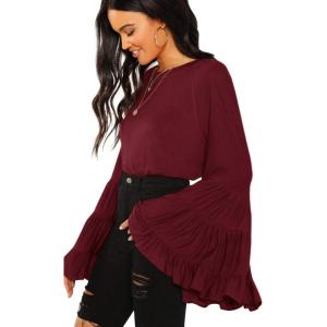 imageFloerns Womens 70s Western Flowy Bell Sleeve Blouse Tops ShirtsBurgundy