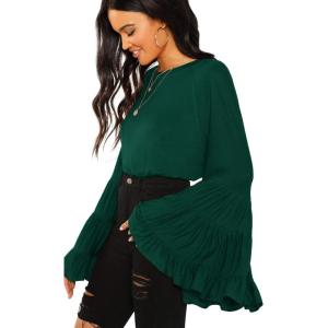 imageFloerns Womens 70s Western Flowy Bell Sleeve Blouse Tops ShirtsForest Green