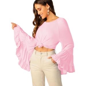 imageFloerns Womens 70s Western Flowy Bell Sleeve Blouse Tops ShirtsPink R