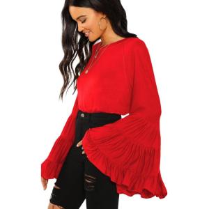 imageFloerns Womens 70s Western Flowy Bell Sleeve Blouse Tops ShirtsRed N