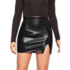 imageFloerns Womens Faux Leather Bodycon Split Mini SkirtBlack Ink