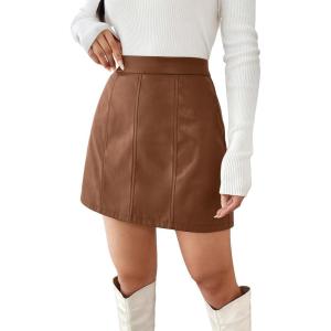 imageFloerns Womens Faux Leather Bodycon Split Mini SkirtDark Brown