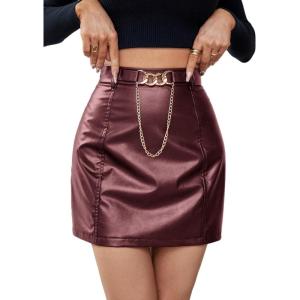 imageFloerns Womens Faux Leather Bodycon Split Mini SkirtMaroon