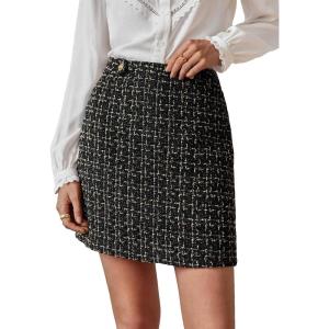 imageFloerns Womens Plaid High Waist Bodycon Mini SkirtBlack Dull