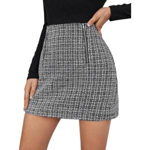 imageFloerns Womens Plaid High Waist Bodycon Mini SkirtBlack Tweed