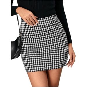 imageFloerns Womens Plaid High Waist Bodycon Mini SkirtBlack White Houndstooth