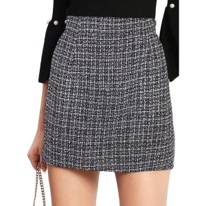 imageFloerns Womens Plaid High Waist Bodycon Mini SkirtBlack White Multi