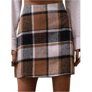 imageFloerns Womens Plaid High Waist Bodycon Mini SkirtBrown Black Multi