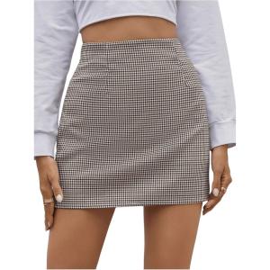 imageFloerns Womens Plaid High Waist Bodycon Mini SkirtBrown Multi