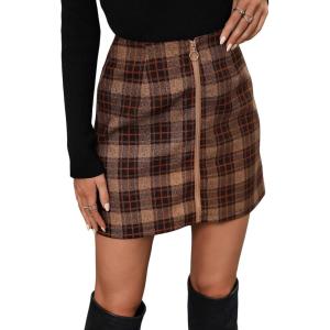 imageFloerns Womens Plaid High Waist Bodycon Mini SkirtBrown Tartan