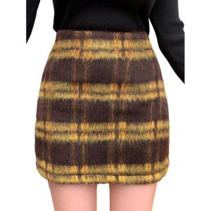 imageFloerns Womens Plaid High Waist Bodycon Mini SkirtBrown and Yellow