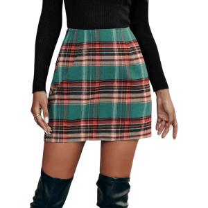 imageFloerns Womens Plaid High Waist Bodycon Mini SkirtDark Green