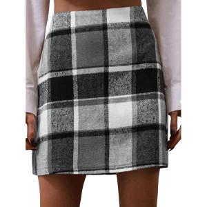 imageFloerns Womens Plaid High Waist Bodycon Mini SkirtGrey Black White Multi