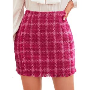 imageFloerns Womens Plaid High Waist Bodycon Mini SkirtHot Pink Tartan