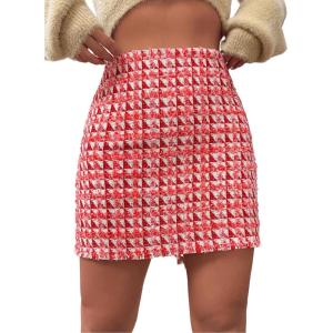 imageFloerns Womens Plaid High Waist Bodycon Mini SkirtRed Allover Print