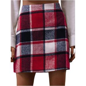 imageFloerns Womens Plaid High Waist Bodycon Mini SkirtRed Black Multi