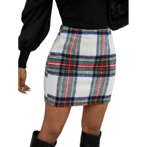 imageFloerns Womens Plaid High Waist Bodycon Mini SkirtWhite Multi