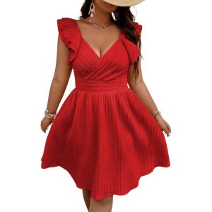 imageFloerns Womens Plus Size Wrap Front Sweetheart Neck Ruffle Cap Sleeve A Line DressRed