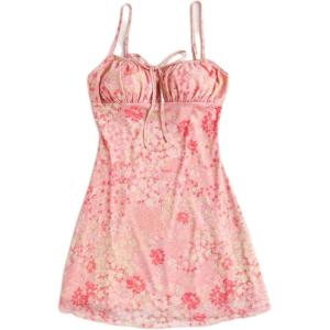 imageFloerns Womens Summer Floral Cherry Print A Line Short Cami DressDusty Pink Floral