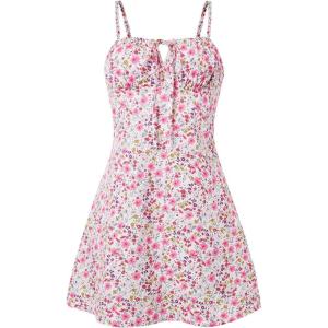 imageFloerns Womens Summer Floral Cherry Print A Line Short Cami DressLight Pink Floral