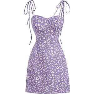 imageFloerns Womens Summer Floral Cherry Print A Line Short Cami DressLilac Purple