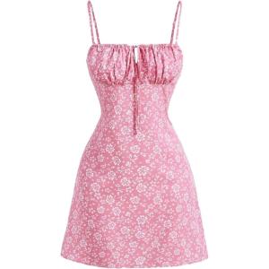 imageFloerns Womens Summer Floral Cherry Print A Line Short Cami DressPink Flower