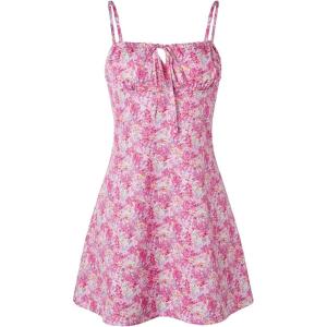 imageFloerns Womens Summer Floral Cherry Print A Line Short Cami DressPink and Yellow