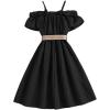 imageFloerns Girls Cold Shoulder Ruffle Trim Short Sleeve Belted A Line Midi DressBlack