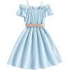 imageFloerns Girls Cold Shoulder Ruffle Trim Short Sleeve Belted A Line Midi DressBlue Sky