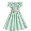 imageFloerns Girls Cold Shoulder Ruffle Trim Short Sleeve Belted A Line Midi DressMint Green