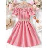 imageFloerns Girls Cold Shoulder Ruffle Trim Short Sleeve Belted A Line Midi DressPink