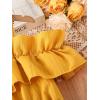imageFloerns Girls Cold Shoulder Ruffle Trim Short Sleeve Belted A Line Midi DressYellow