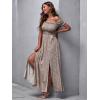 imageFloerns Womens Boho Floral Print Off Shoulder Split Long A Line DressApricot