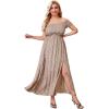 imageFloerns Womens Boho Floral Print Off Shoulder Split Long A Line DressBeige Plus