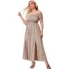 imageFloerns Womens Boho Floral Print Off Shoulder Split Long A Line DressBeige Plus