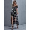 imageFloerns Womens Boho Floral Print Off Shoulder Split Long A Line DressBlack