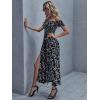 imageFloerns Womens Boho Floral Print Off Shoulder Split Long A Line DressBlack