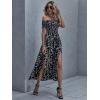 imageFloerns Womens Boho Floral Print Off Shoulder Split Long A Line DressBlack